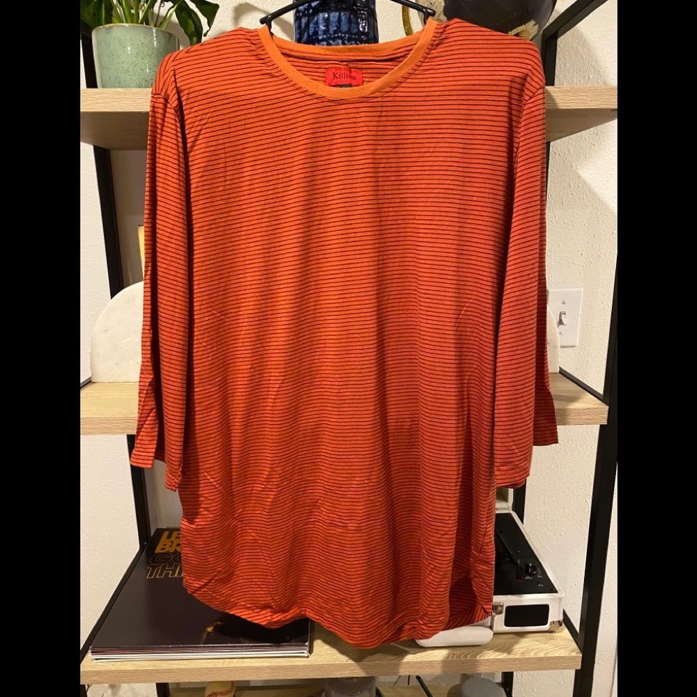 Killion 3/4 Sleeve Striped Orange Scoop T-Shirt